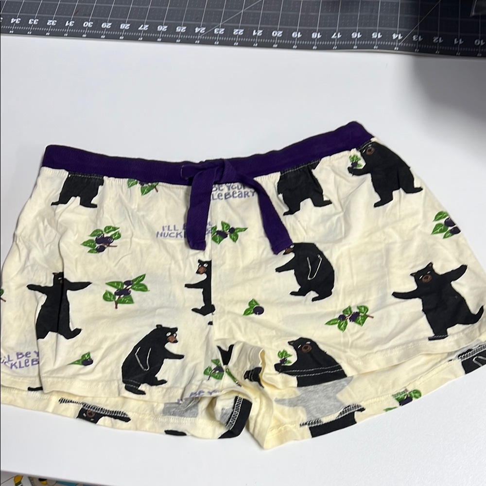 Women's Bear Print Pajama Shorts - Cream and Purple